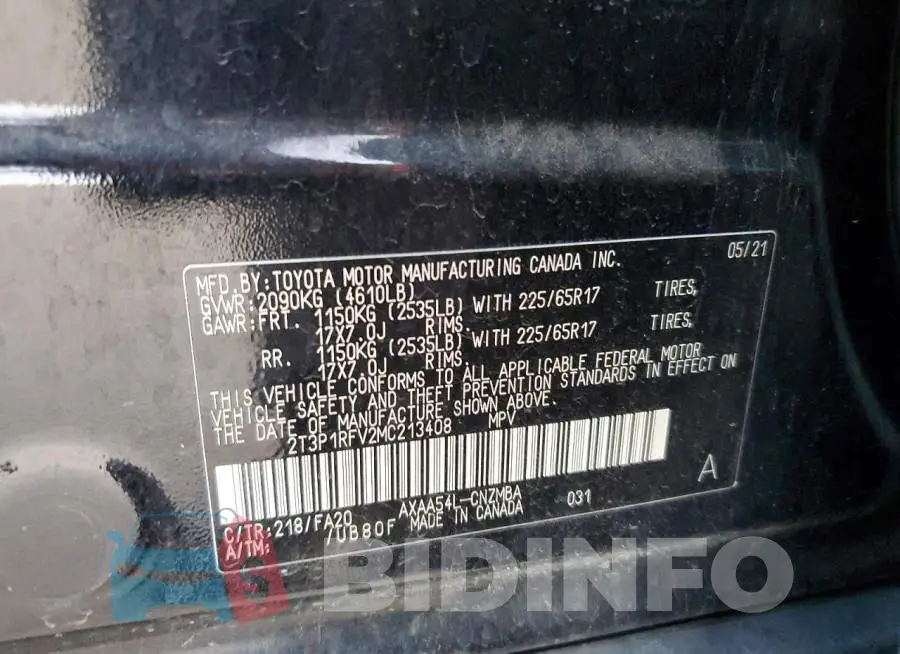 2T3P1RFV2MC213408 Photo# 13