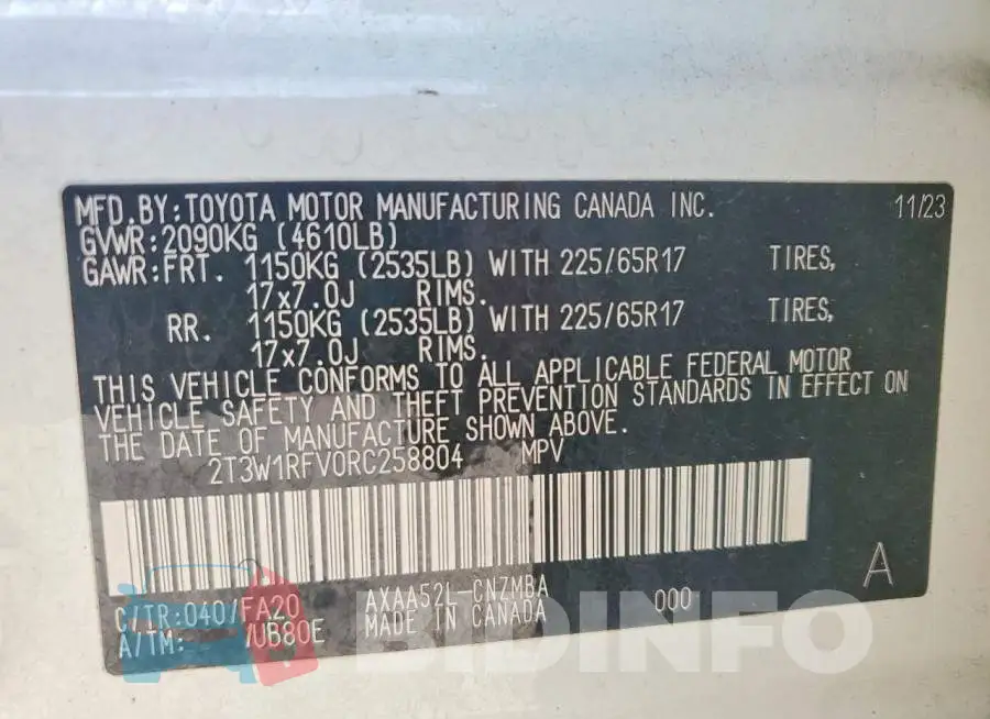 2T3W1RFV0RC258804 Photo# 13