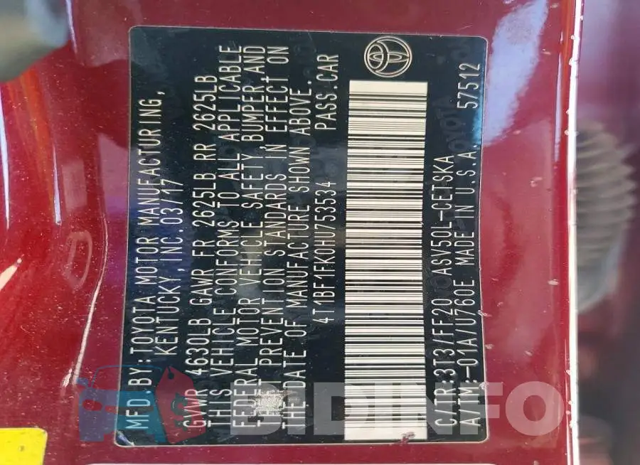 4T1BF1FK0HU753534 Photo# 14