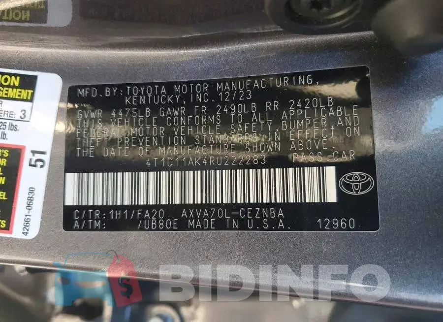 4T1C11AK4RU222283 Photo# 13