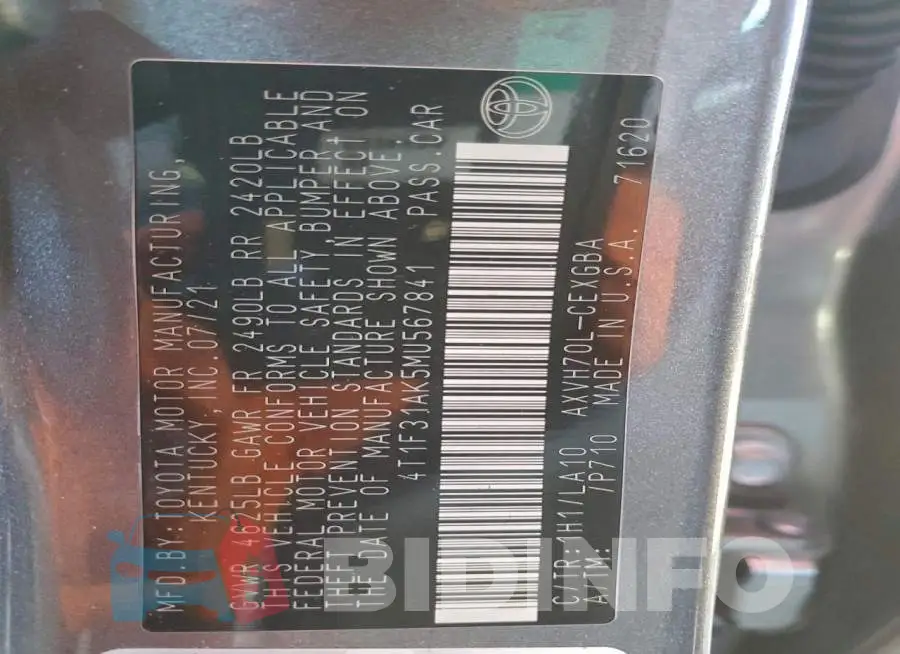 4T1F31AK5MU567841 Photo# 13