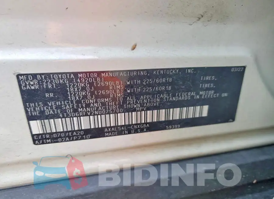 4T3D6RFV2NU075700 Photo# 13