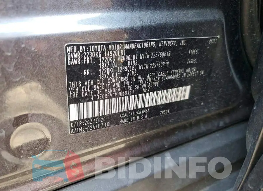 4T3E6RFV1MU040441 Photo# 12