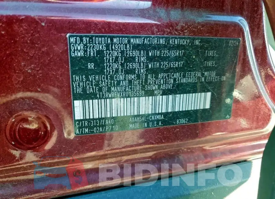 4T3RWRFVXRU135699 Photo# 13