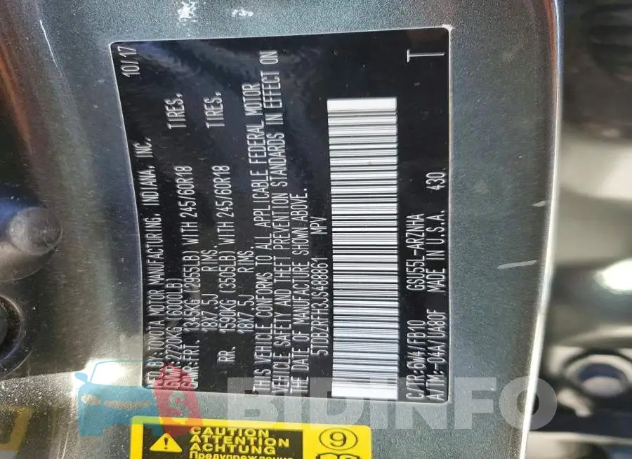 5TDBZRFH3JS488861 Photo# 13