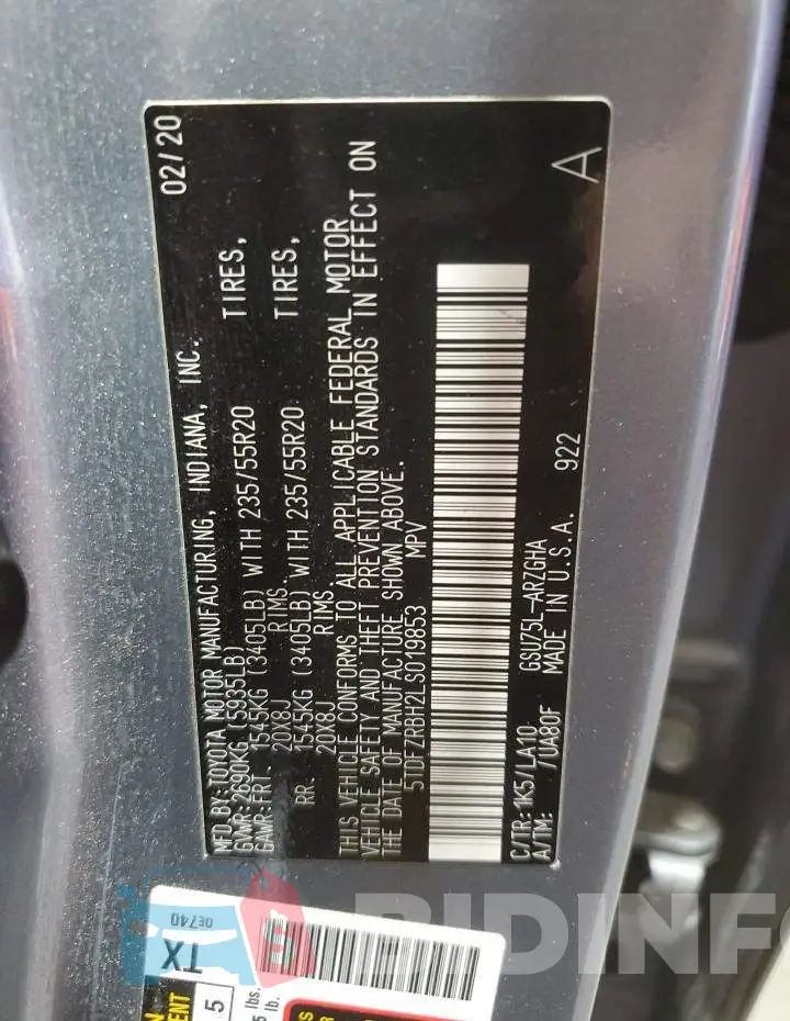 5TDFZRBH2LS019853 Photo# 14