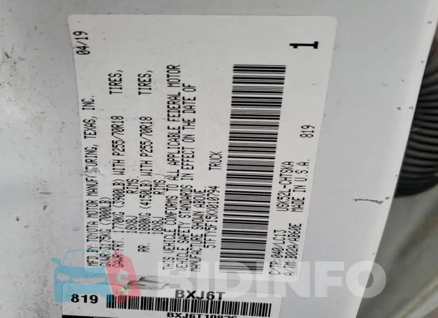 5TFTY5F15KX010794 Photo# 12
