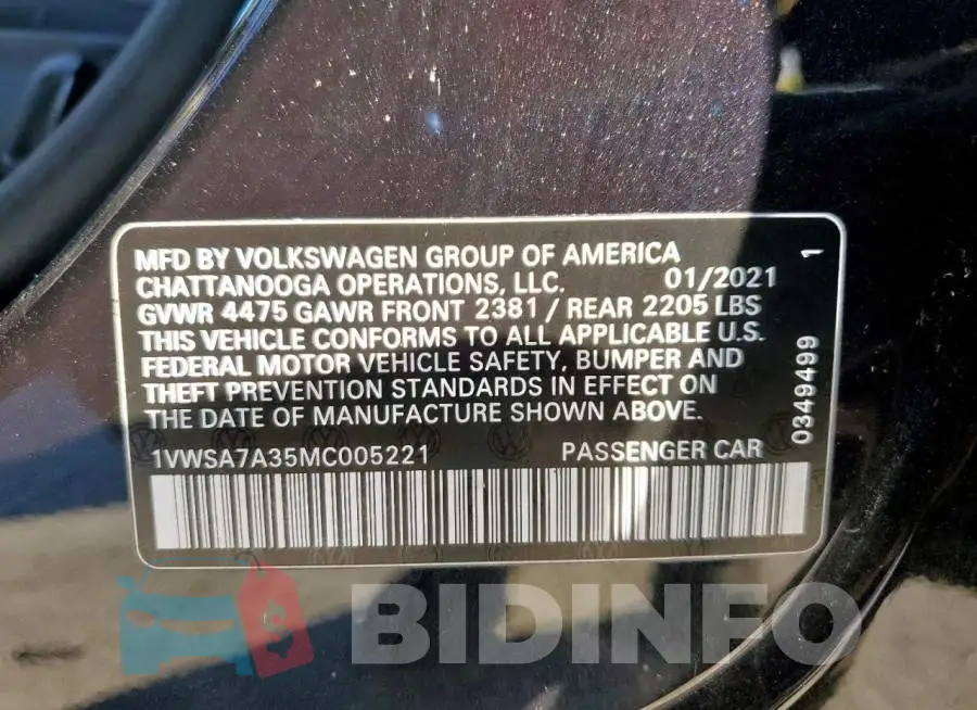 1VWSA7A35MC005221 Photo# 12