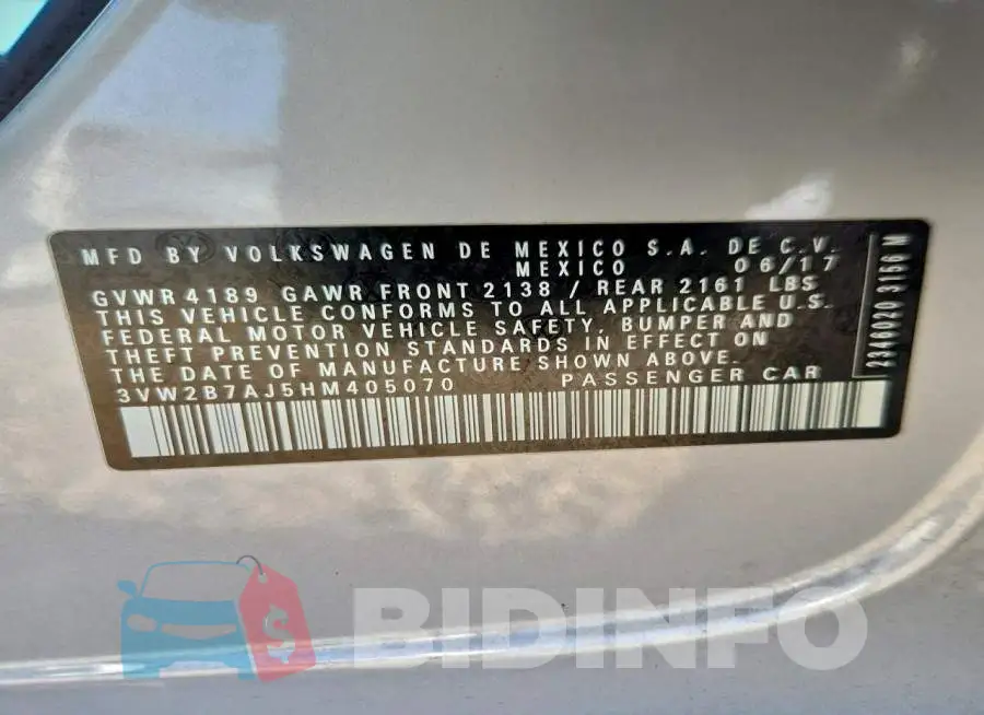 3VW2B7AJ5HM405070 Photo# 13