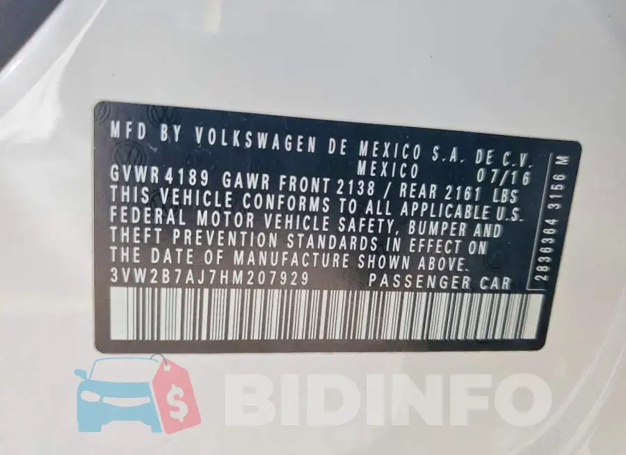 3VW2B7AJ7HM207929 Photo# 12