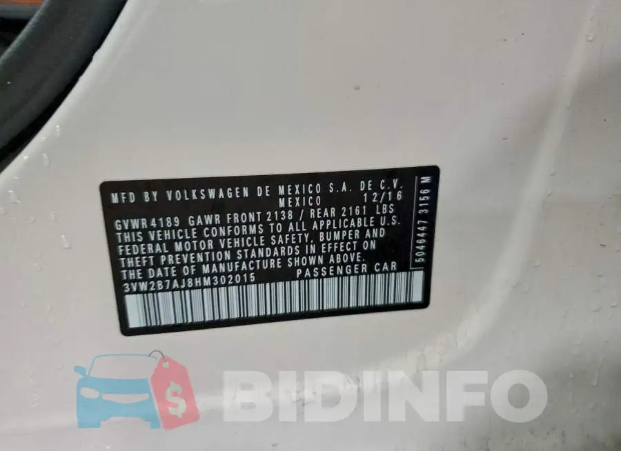 3VW2B7AJ8HM302015 Photo# 12