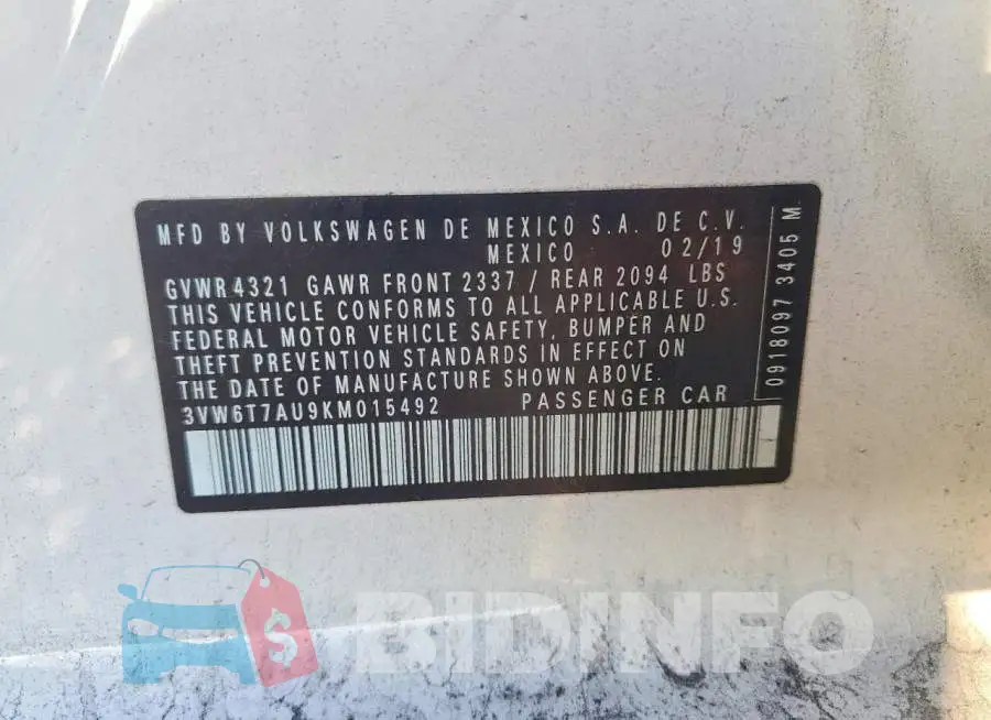 3VW6T7AU9KM015492 Photo# 12