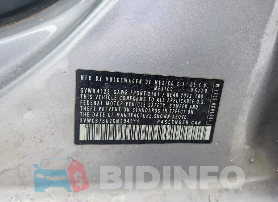 3VWCB7BU2KM194544 Photo# 12
