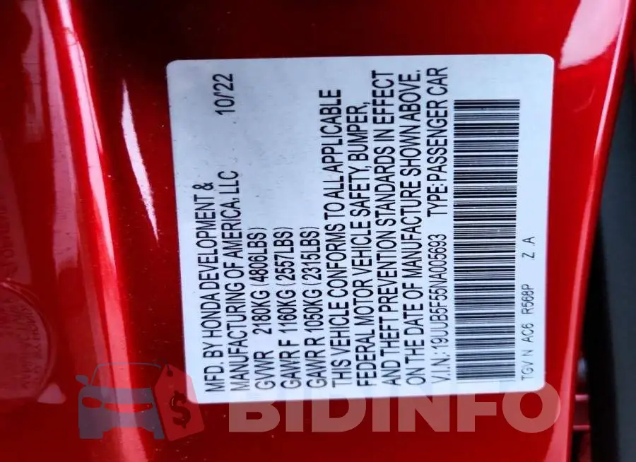 19UUB5F55NA005693 Photo# 13