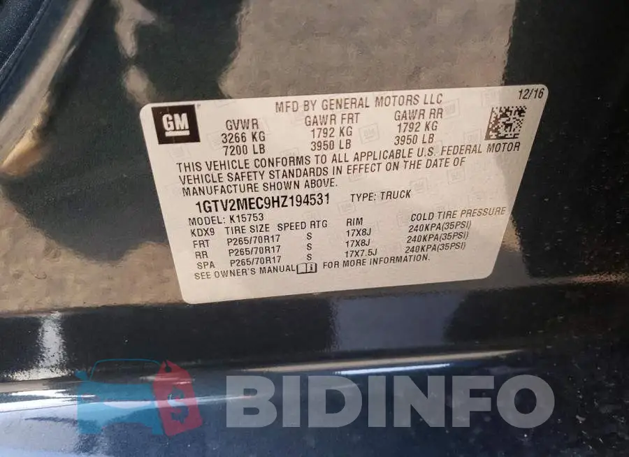 1GTV2MEC9HZ194531 Photo# 13