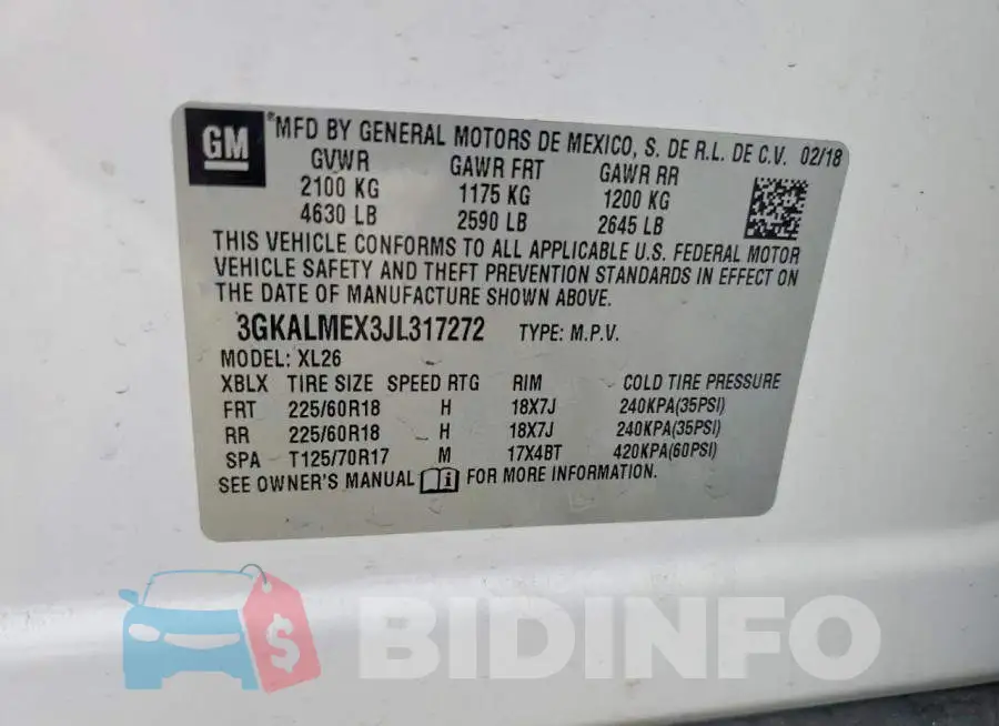 3GKALMEX3JL317272 Photo# 13