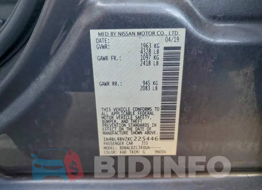 1N4BL4BV2KC225446 Photo# 12