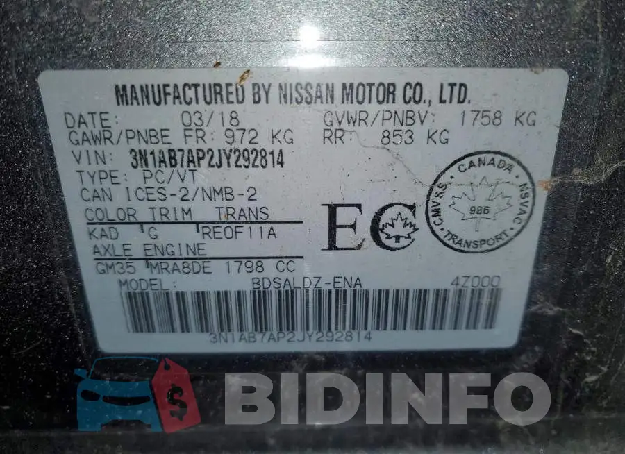 3N1AB7AP2JY292814 Photo# 13
