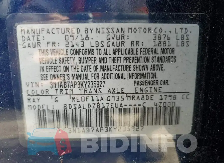 3N1AB7AP3KY235927 Photo# 13
