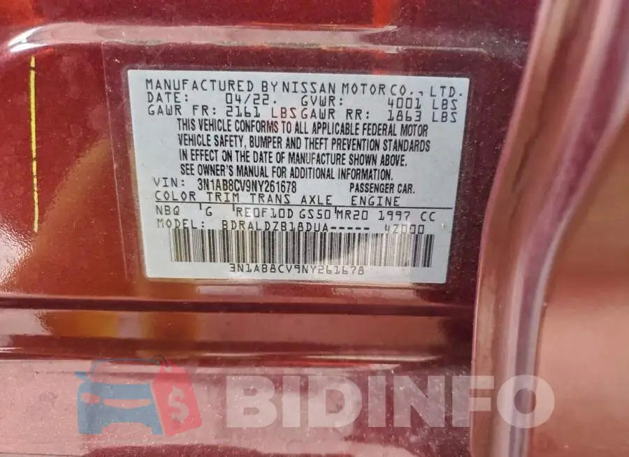 3N1AB8CV9NY261678 Photo# 13