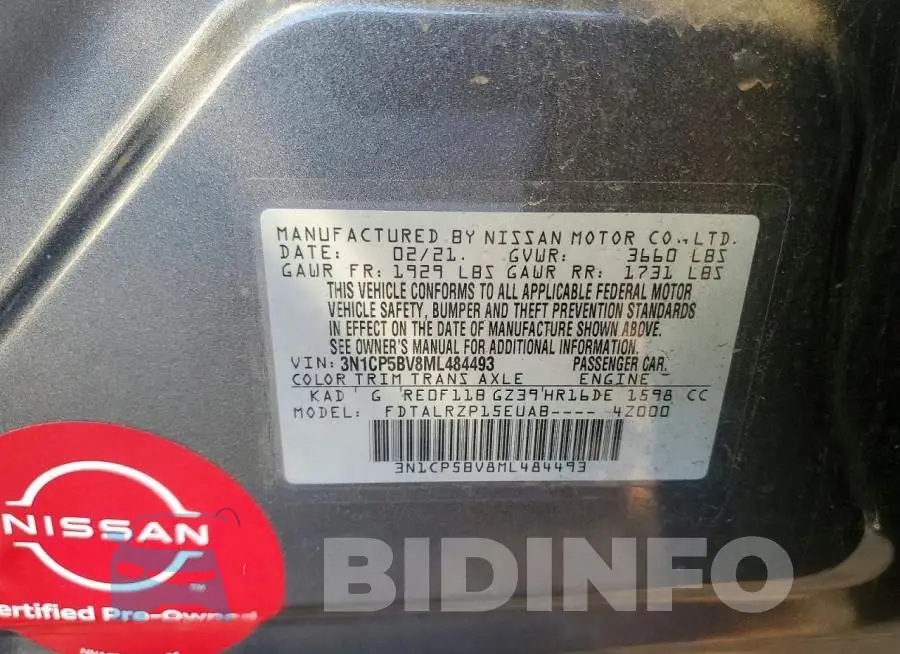 3N1CP5BV8ML484493 Photo# 13