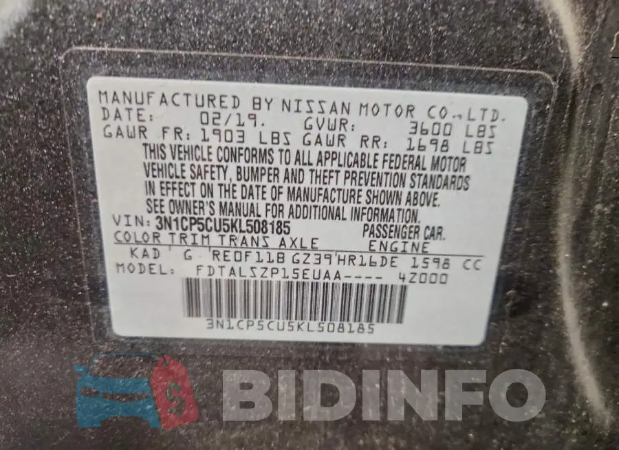 3N1CP5CU5KL508185 Photo# 13