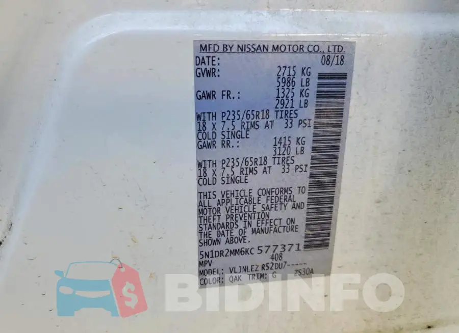 5N1DR2MM6KC577371 Photo# 13
