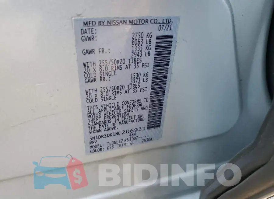 5N1DR3DK1NC206921 Photo# 13