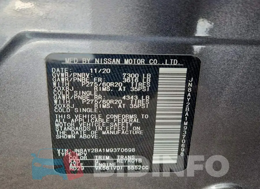 JN8AY2BA1M9370698 Photo# 14
