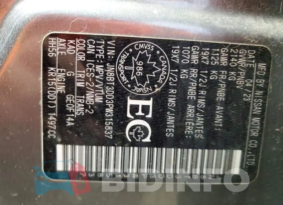 JN8BT3DD3PW315837 Photo# 14