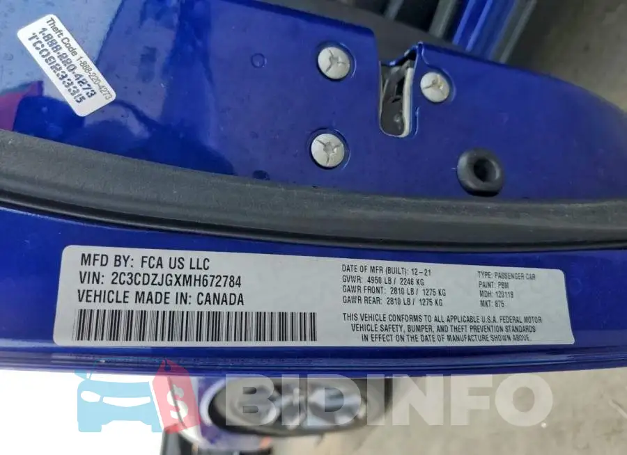 2C3CDZJGXMH672784 Photo# 12