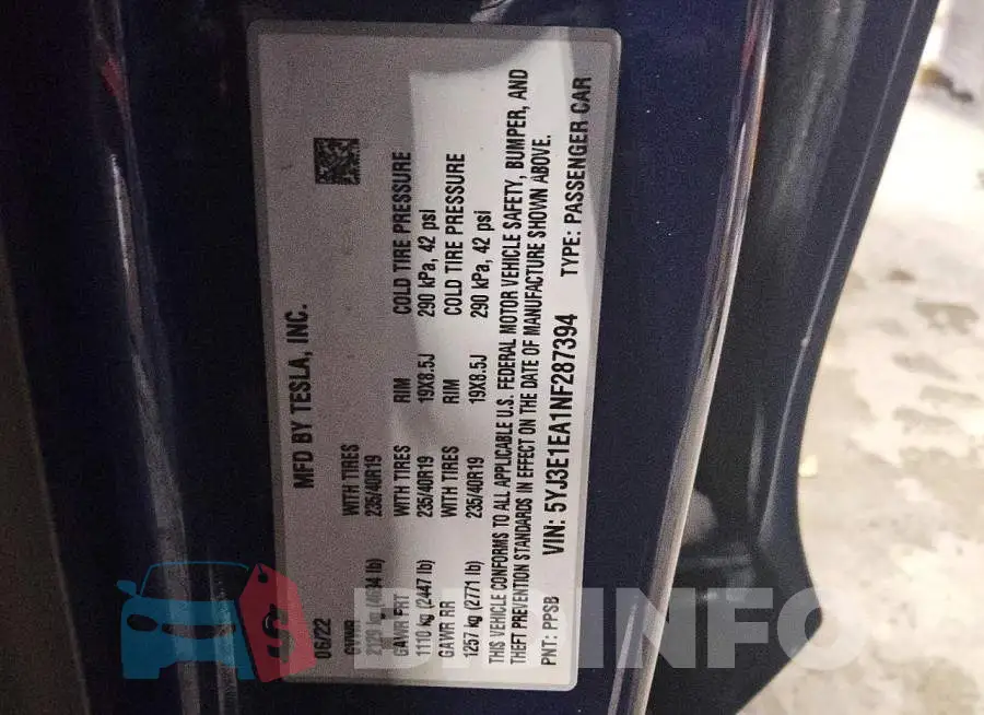 5YJ3E1EA1NF287394 Photo# 12
