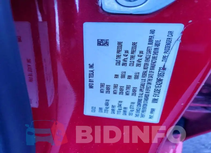 5YJ3E1EA2NF185733 Photo# 10
