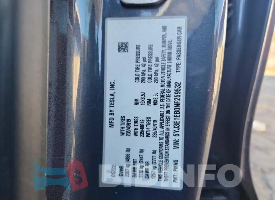 5YJ3E1EB0NF259532 Photo# 12