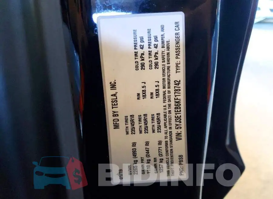 5YJ3E1EB6KF178742 Photo# 12