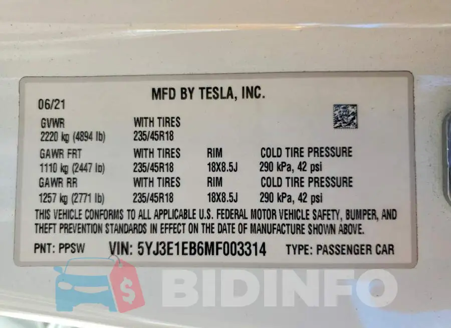 5YJ3E1EB6MF003314 Photo# 13