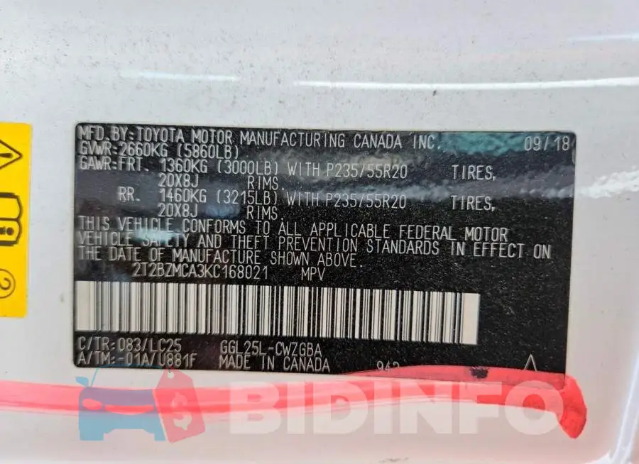 2T2BZMCA3KC168021 Photo# 14
