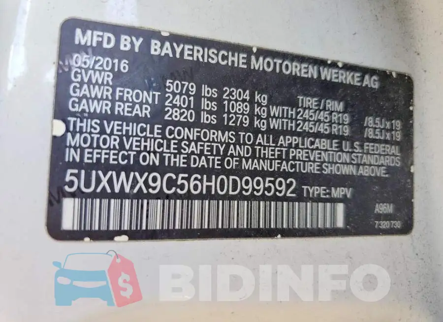 5UXWX9C56H0D99592 Photo# 12