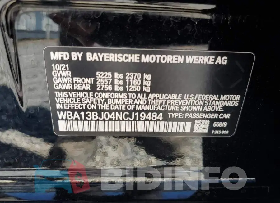 WBA13BJ04NCJ19484 Photo# 12