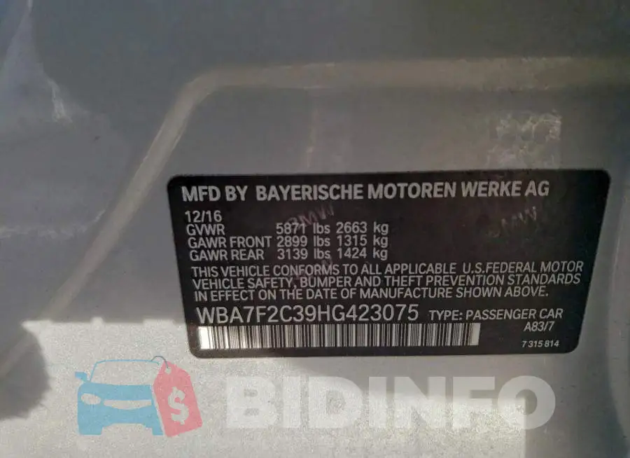 WBA7F2C39HG423075 Photo# 12