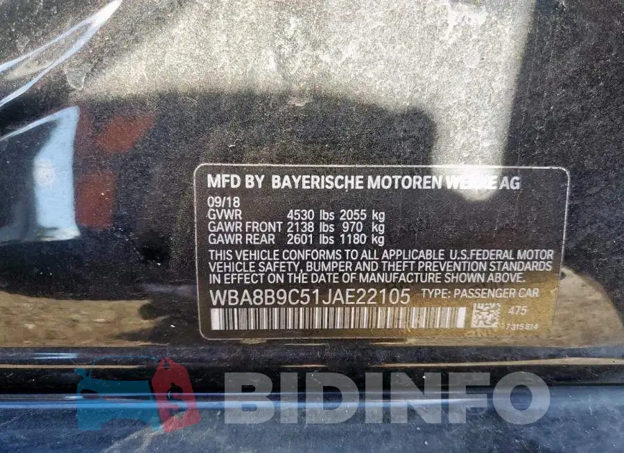 WBA8B9C51JAE22105 Photo# 12