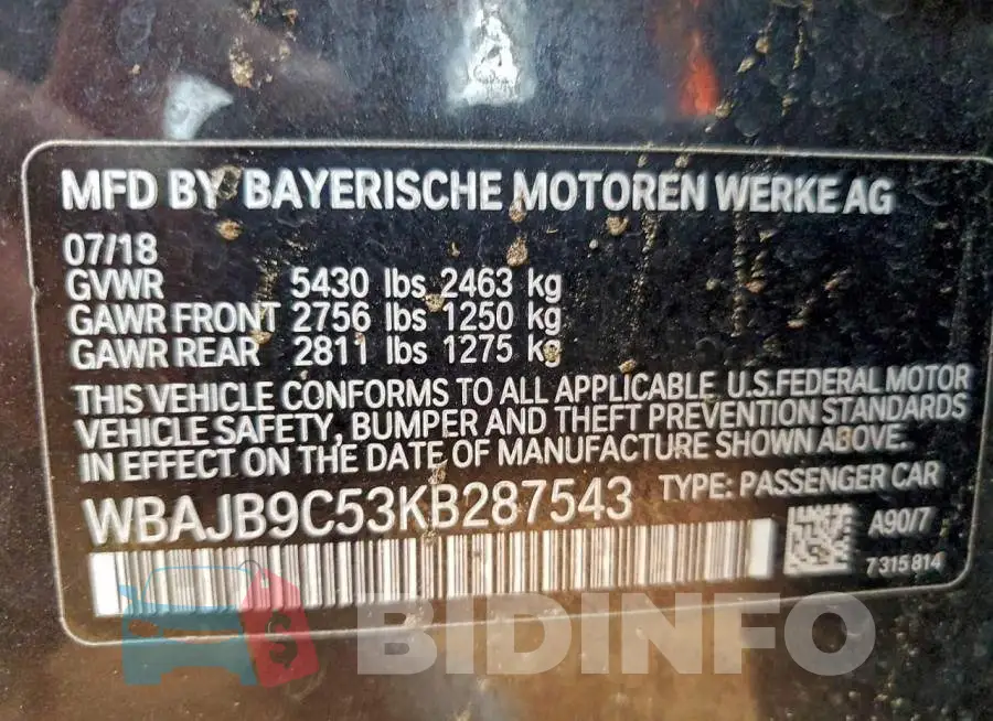 WBAJB9C53KB287543 Photo# 12