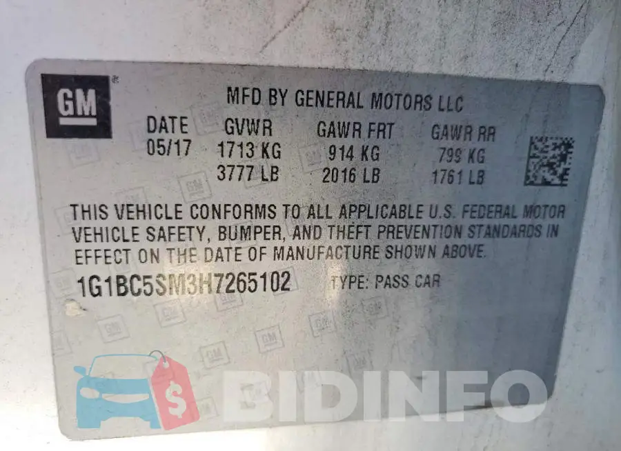 1G1BC5SM3H7265102 Photo# 12