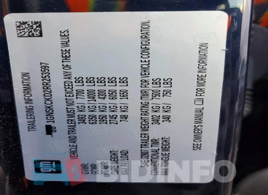 1GNSKCKD2RR253597 Photo# 14