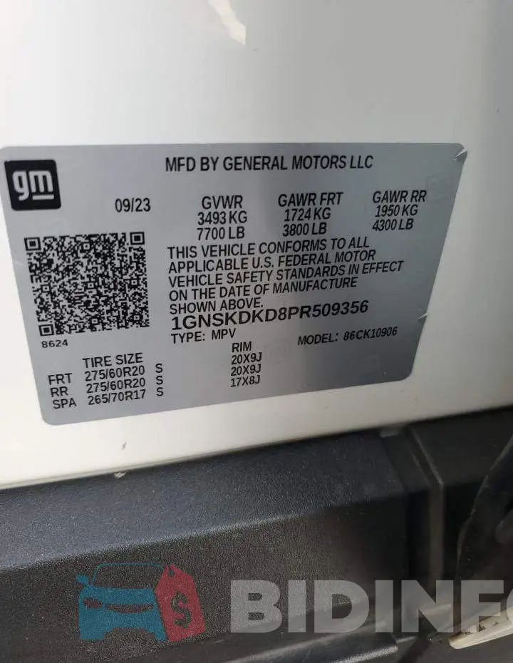 1GNSKDKD8PR509356 Photo# 14