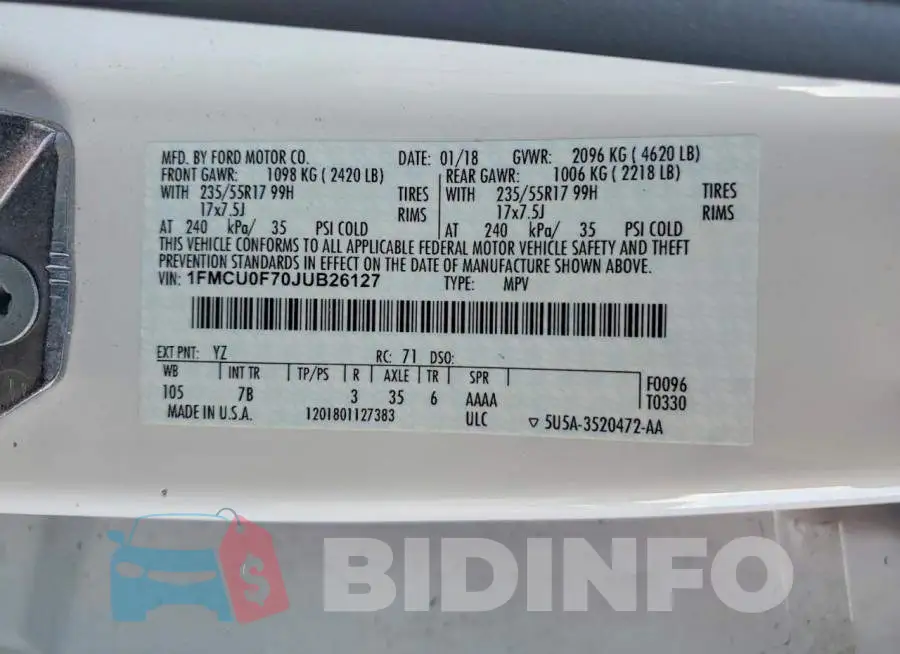 1FMCU0F70JUB26127 Photo# 13