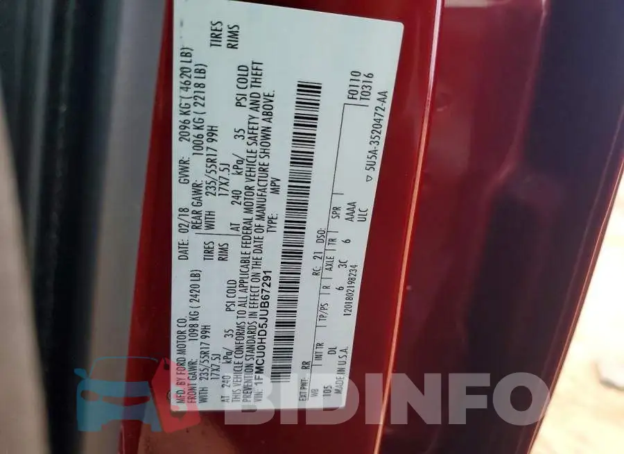 1FMCU0HD5JUB67291 Photo# 13