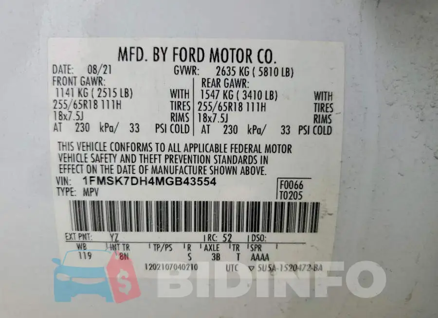 1FMSK7DH4MGB43554 Photo# 14