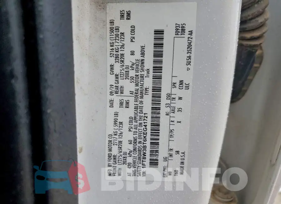1FT8W3BT6KEG41721 Photo# 12