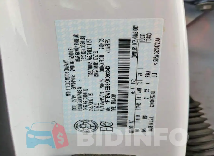1FTEW1EB3KKD93343 Photo# 12